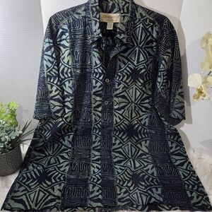 Johari West Men's Geometric Black and Green Shirt